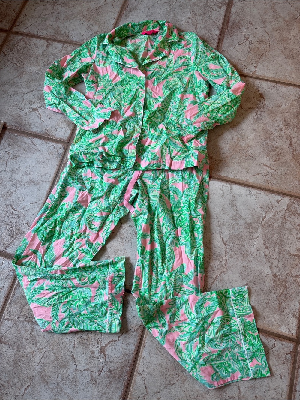 Lilly Pulitzer pink and green pajama set